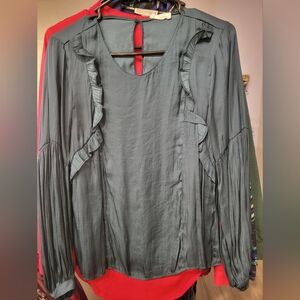 Elegant Ruffled Long Sleeve Top - Gray